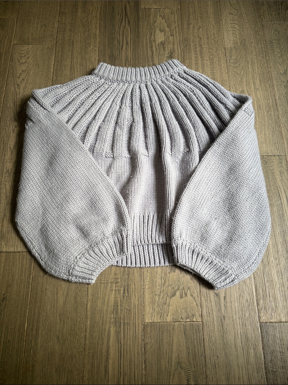 Lulu's | Light Grey/Blue Chunky Knit Balloon Sleeve Turtleneck Sweater Medium